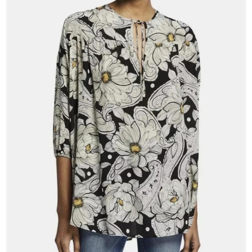 Biya By Johnny Was Giva Black and Yellow Floral Blouse - Size - Small - NWT